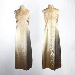 Luxury Gold Satin Lace Dinner Dress